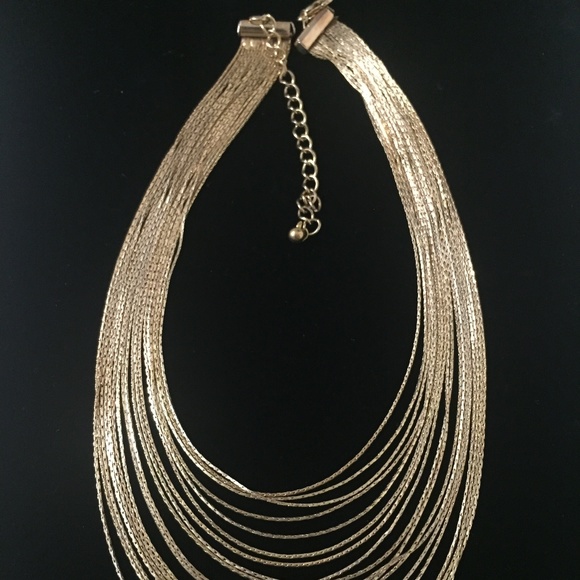 Beautiful Multi Chain Gold Tone Bib Necklace - Picture 1 of 3